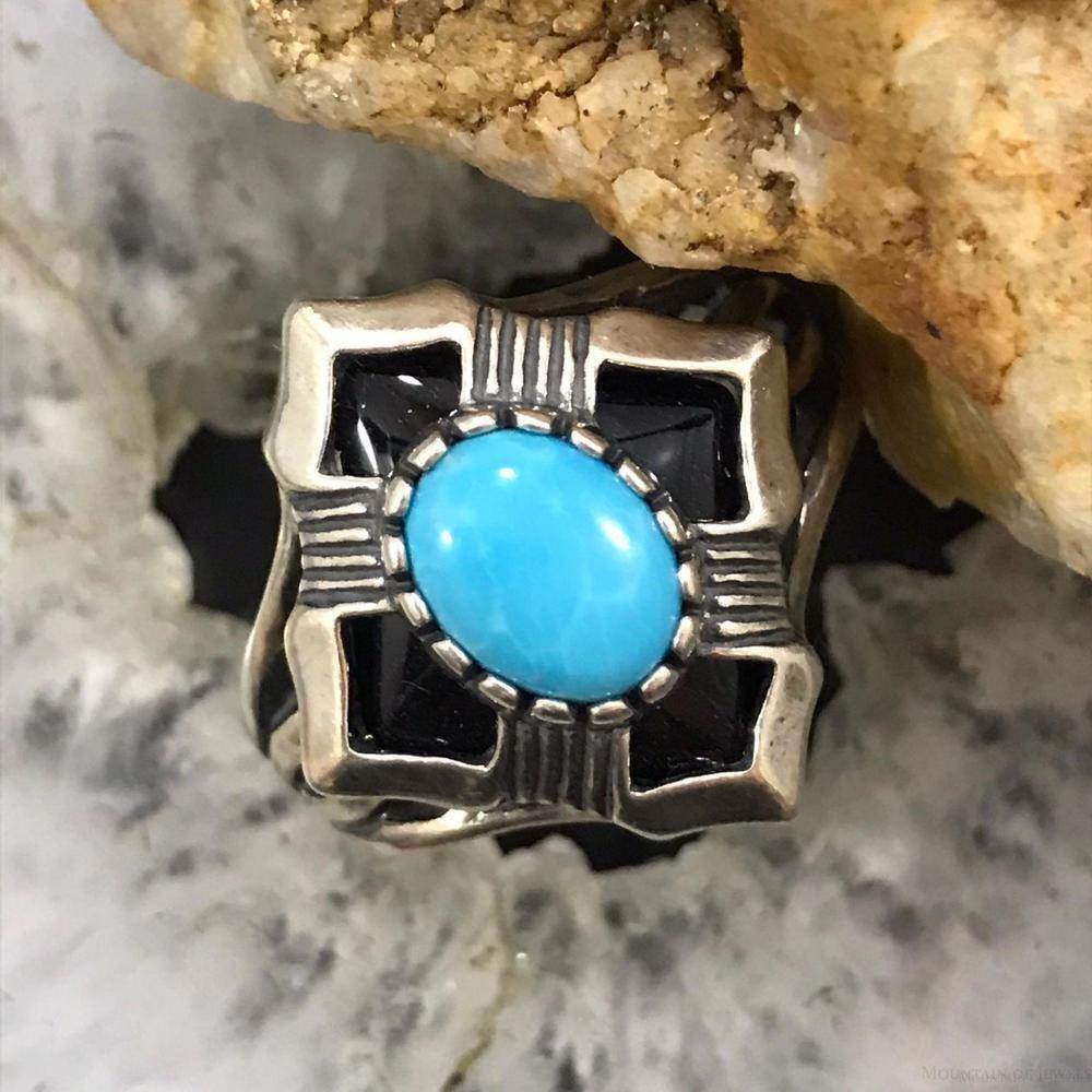 Carolyn Pollack Sterling Sleeping Beauty Turquoise & Onyx Ring Size 10 For Women